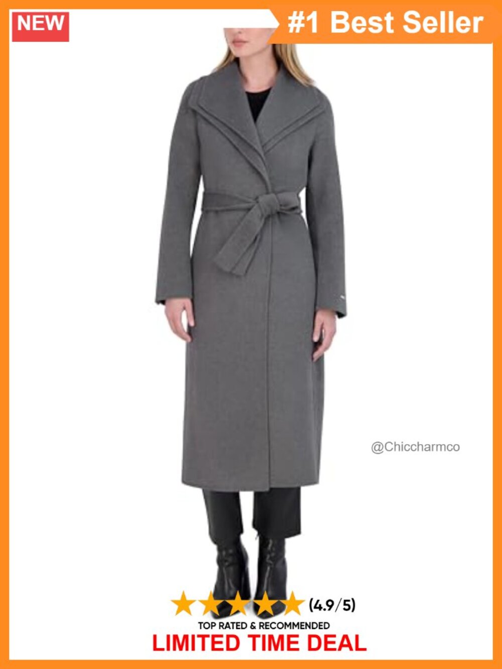 Slim Fit Double-Faced Soft Wool Blend Wrap Coat with Tie Belt